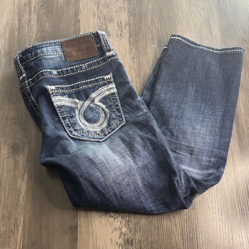 90’s Low Rise Big Star Dark Blue Cropped Jeans with Embroidered Back Pocket